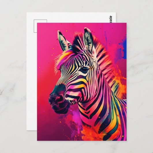 Splashy Rainbow Zebra Postcard Postkarte (Vorne/Hinten)