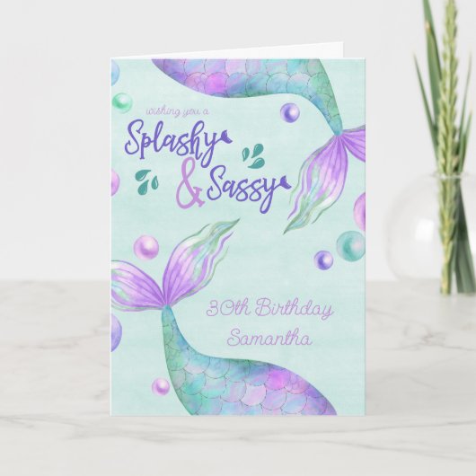 Splashy & Sassy jedes Alters Meerjungfrau Geburtst Karte (Vorderseite)