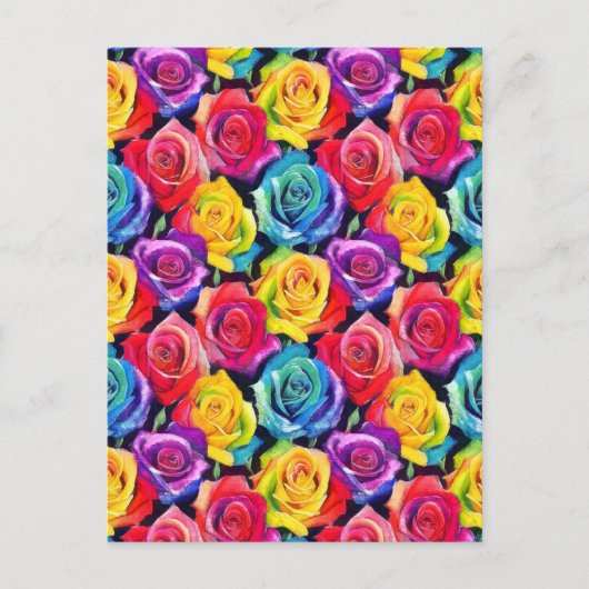 Splashy watercolor roses pattern postkarte (Vorderseite)