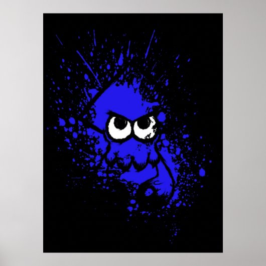 Splatoon Black Tintenfisch mit Blank Eyes on Blue Poster (Vorne)