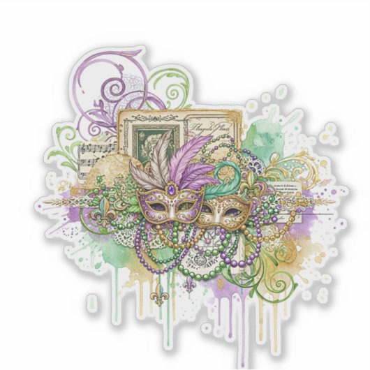Splatter Mardi Gras collage Aufkleber (Vorderseite)