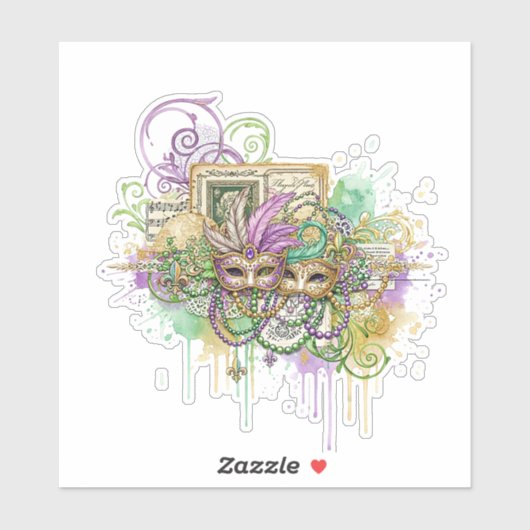 Splatter Mardi Gras collage Aufkleber (Blatt)
