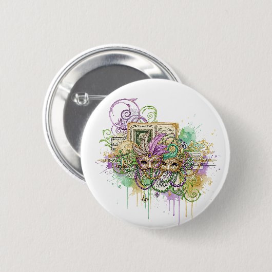Splatter Mardi Gras collage Button (Vorne & Hinten)