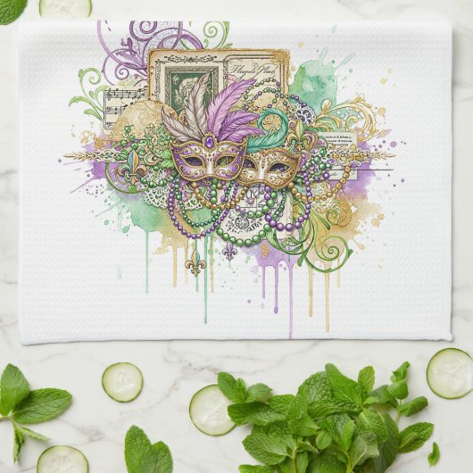 Splatter Mardi Gras collage Geschirrtuch (Gefaltet)