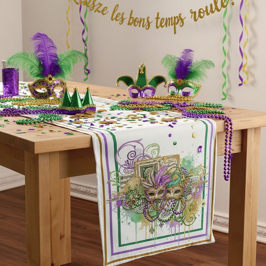 Splatter Mardi Gras collage Mittelgroßer Tischläufer