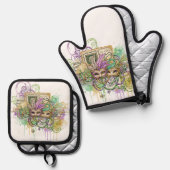 Splatter Mardi Gras collage Ofenhandschuh & Topflappen-Set (Vorderseite/Rückseite)