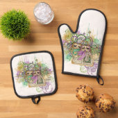 Splatter Mardi Gras collage Ofenhandschuh & Topflappen-Set (Oben Unten)
