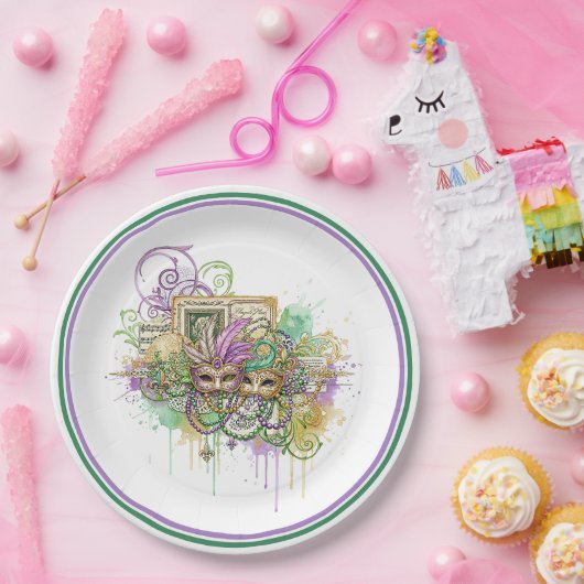 Splatter Mardi Gras collage Pappteller (Party)