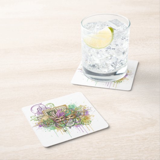 Splatter Mardi Gras collage Rechteckiger Pappuntersetzer (Vor Ort)