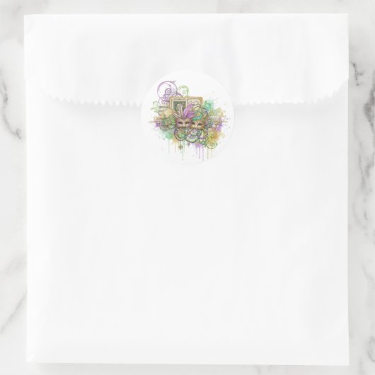 Splatter Mardi Gras collage Runder Aufkleber (Tasche)