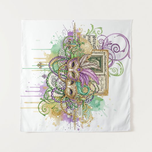 Splatter Mardi Gras collage Wandteppich (Vorderseite (Horizontal))