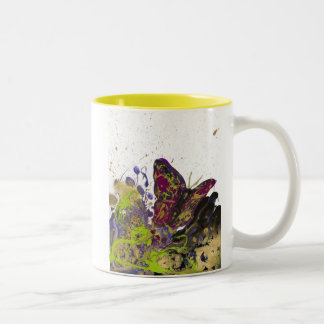Splattered Schmetterlings-Tasse 11oz (Weiß/Gelb) Zweifarbige Tasse