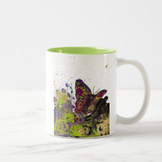 Splattered Schmetterlings-Tasse 11oz (weiß/Limon) Zweifarbige Tasse