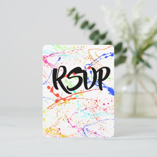 Splattered Wedding RSVP Karte (Stehend Vorderseite)