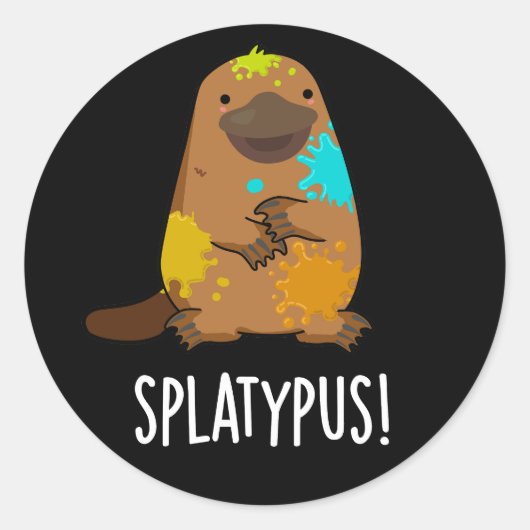 Splatypus Funny Animal Platypus Pun Dark BG Runder Aufkleber (Vorderseite)
