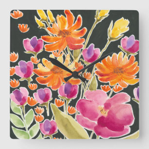 Splendid Gathering - Pink and Orange Flowers Quadratische Wanduhr