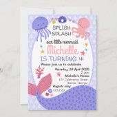 Splis Splash Little Mermaid Geburtstagspartei Einladung (Vorderseite)