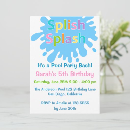 Splish Einladung (Stehend Vorderseite)