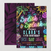 Splish Splash 17. Geburtstagsparty Editable Einlad Einladung (Vorne/Hinten)