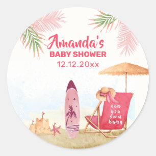 Splish Splash Aloha Surfbrett Strand Baby Shower Runder Aufkleber