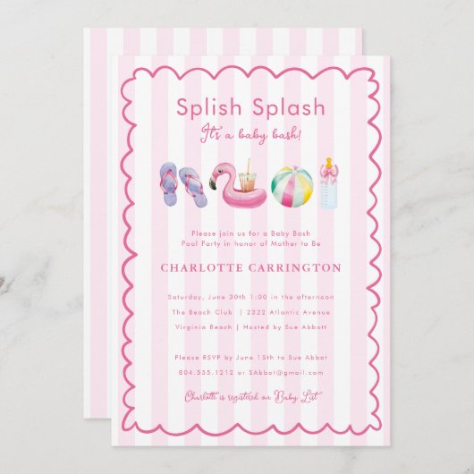Splish Splash Baby Bash Pool Party Babydusche Einladung (Vorne/Hinten)