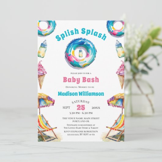 Splish Splash Baby Bash Summer Baby Dusche QR Code Einladung (Stehend Vorderseite)