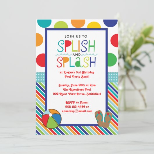 Splish Splash Bash (blau) Einladung (Stehend Vorderseite)