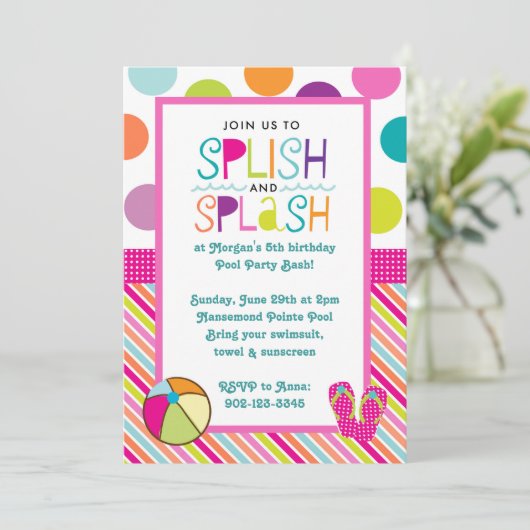 Splish Splash Bash (Pink) Einladung (Stehend Vorderseite)