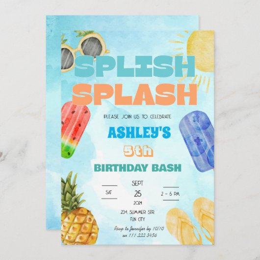 Splish Splash Birthday Bash Boy Pool Party Einladung (Vorne/Hinten)