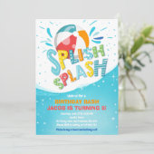 Splish Splash Birthday Bash Boy Pool Party Einladung (Stehend Vorderseite)