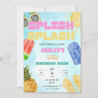 Splish Splash Birthday Bash Girl Pool Party Einladung