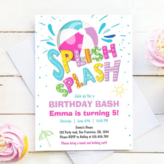 Splish Splash Birthday Bash Girl Pool Party Einladung