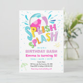 Splish Splash Birthday Bash Girl Pool Party Einladung (Stehend Vorderseite)