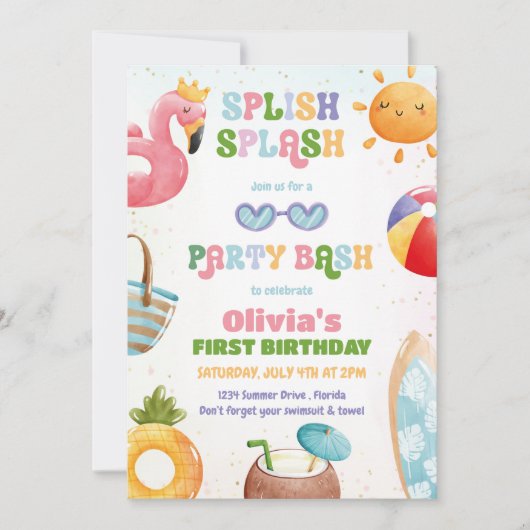 Splish Splash Birthday Bash Girl Pool Party Einladung (Vorderseite)