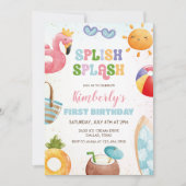 Splish Splash Birthday Bash Girl Pool Party Einladung (Vorderseite)