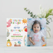 Splish Splash Birthday Bash Girl Pool Party Foto Einladung (Stehend Vorderseite)