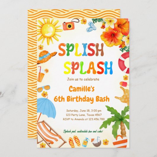 Splish Splash Birthday Bash Pool Party Einladung (Vorne/Hinten)