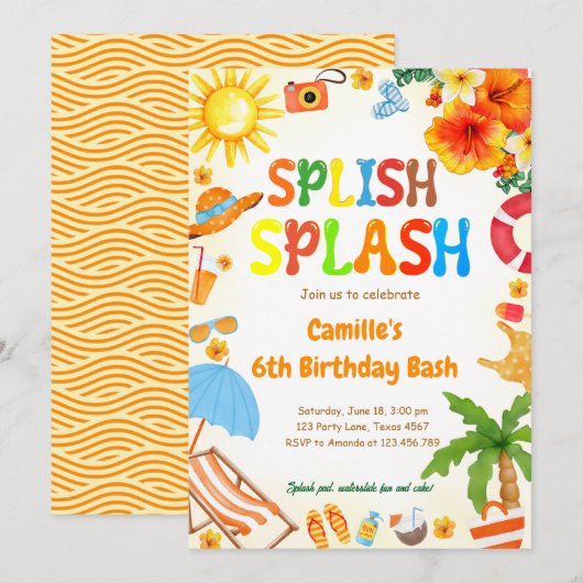 Splish Splash Birthday Bash Pool Party Einladung (Vorne/Hinten)
