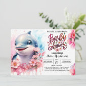 Splish-Splash Dolphin Girl Babydusche Einladung (Stehend Vorderseite)