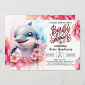 Splish-Splash Dolphin Girl Babydusche Einladung (Vorne/Hinten)
