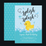 Splish Splash Duck Birthday Einladung<br><div class="desc">Niedliche Geburtstag Einladung mit der niedlichen gelben Ente. Dreh unsere Einladung zu einem koordinierenden Rücken für eine besondere Touch</div>