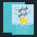 Splish Splash Duck Birthday Einladung<br><div class="desc">Niedliche Geburtstag Einladung mit der niedlichen gelben Ente. Dreh unsere Einladung zu einem koordinierenden Rücken für eine besondere Touch</div>
