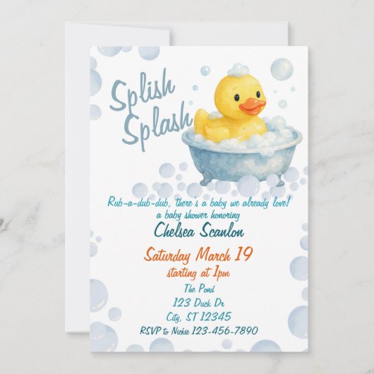 Splish Splash Ducky Babydusche Einladung (Vorderseite)