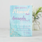 Splish Splash Es ist ein Mermaid Bash Geburtstagst Einladung (Stehend Vorderseite)
