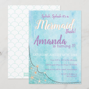 Splish Splash Es ist ein Mermaid Bash Geburtstagst Einladung