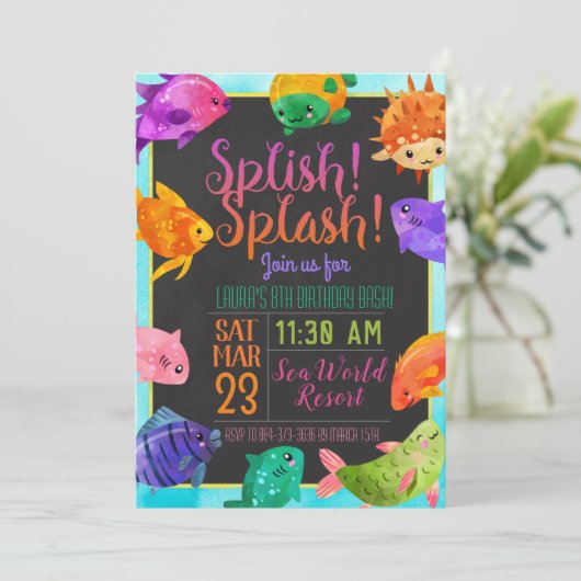Splish Splash Fisch Geburtstag Bash Einladung (Stehend Vorderseite)