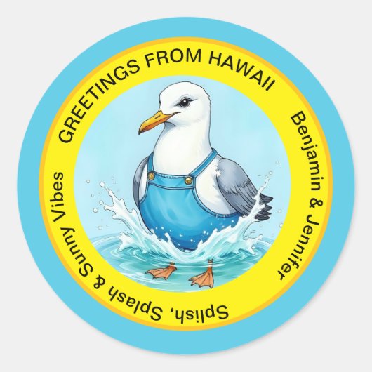 Splish Splash fun Seagull summer Hawaii greetings Runder Aufkleber (Vorderseite)