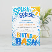 Splish Splash Geburtstagsfeier Poolparty Einladung (Stehend Vorderseite)