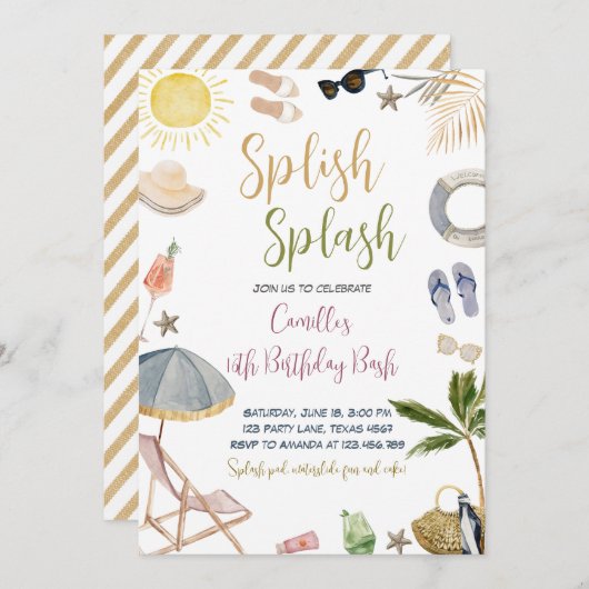 Splish Splash Geburtstagsparty Einladung (Vorne/Hinten)