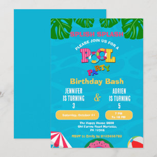 Splish Splash Gemeinsame Poolparty Geburtstag Einladung